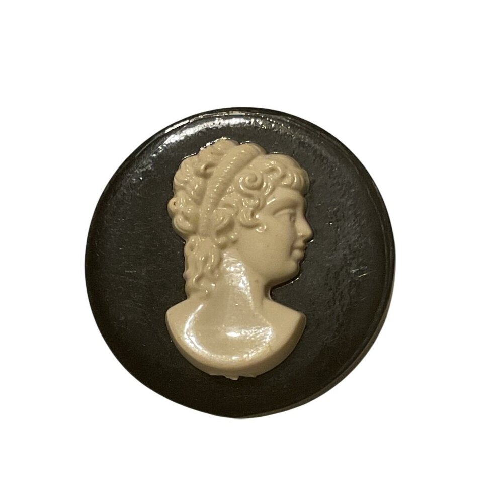 Vintage Black Cameo Brooch With Classical Woman Profile Design